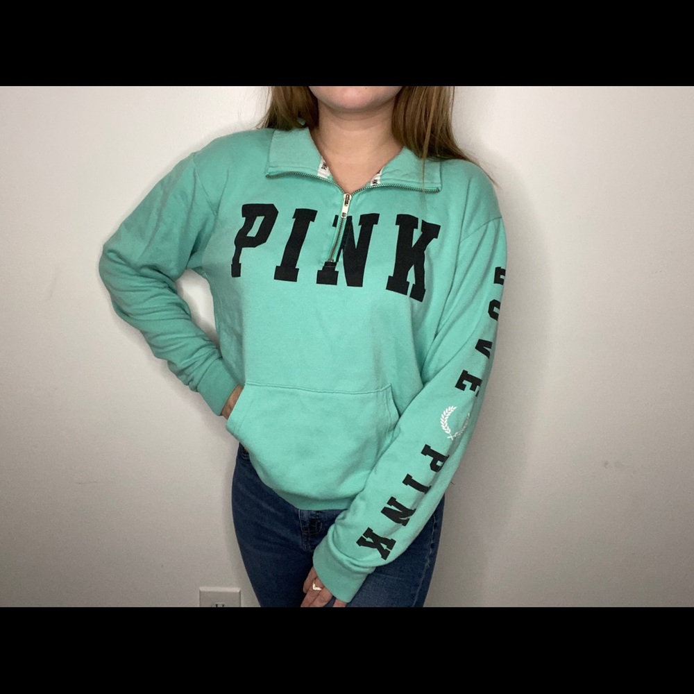 Pink VS quarter zip sweatshirt! Good condition!